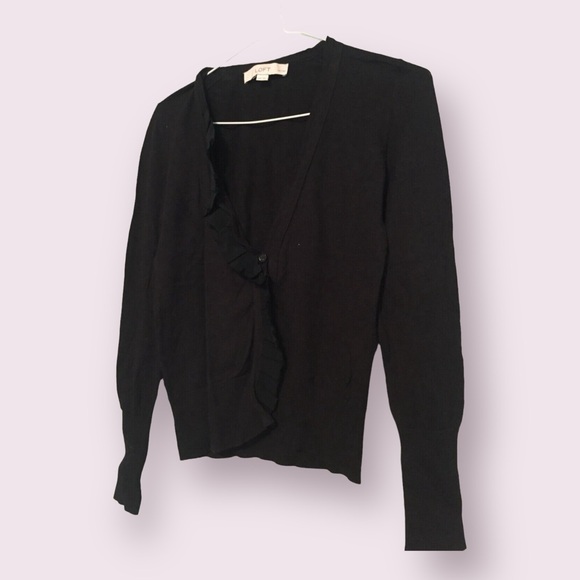 5 for $15 LOFT Black Ruffle Neckline Cardigan XXSP Petites - Picture 2 of 4